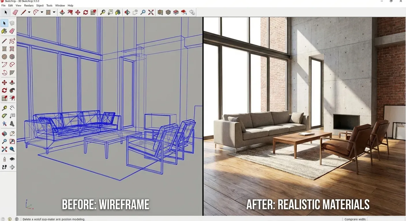 Configuração avançada de materiais e texturas no painel do SketchUp 2026