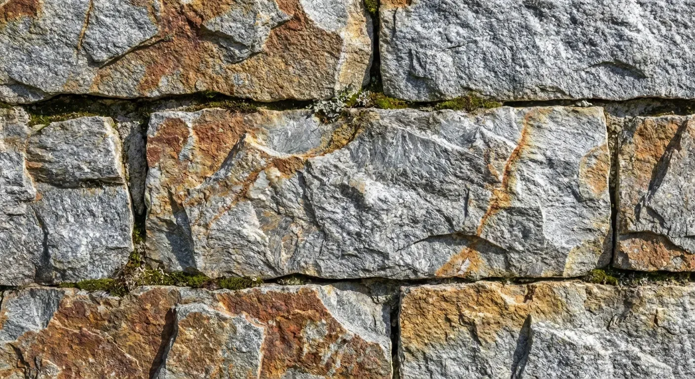 Detalhe de fachada em pedra natural mostrando textura e padrão único