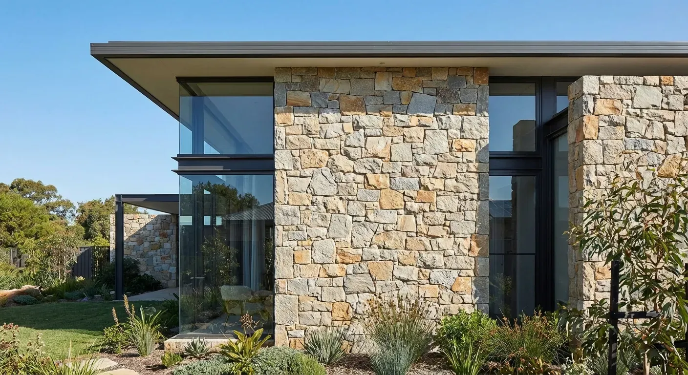 Fachada moderna com revestimento de pedra natural