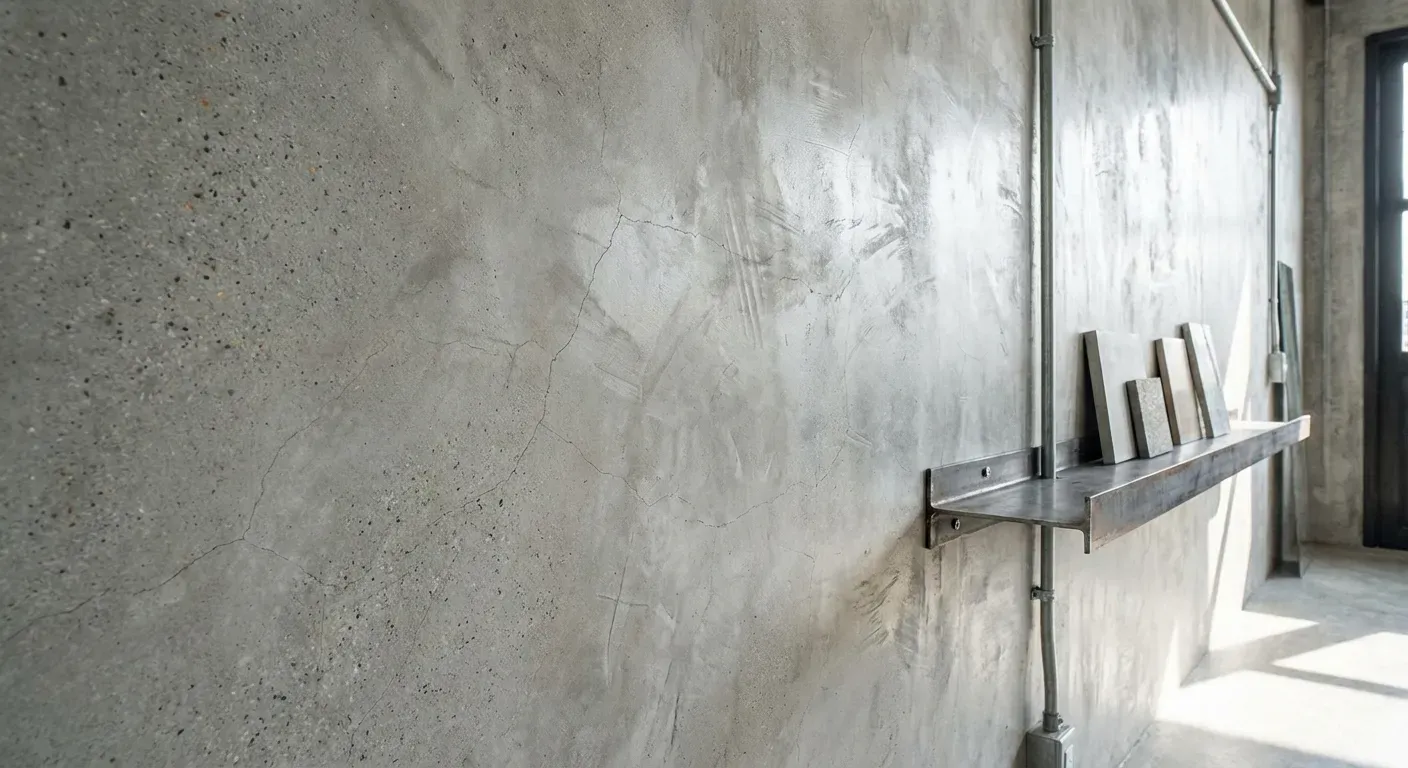 Detalhe de parede com textura cimento queimado polido