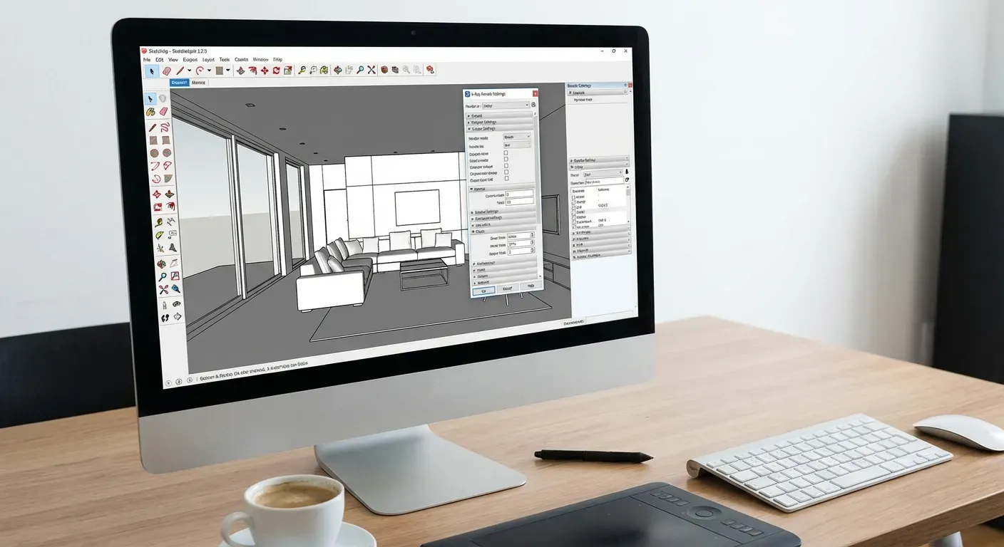 Interface do V-Ray SketchUp 2026 com configurações de renderização