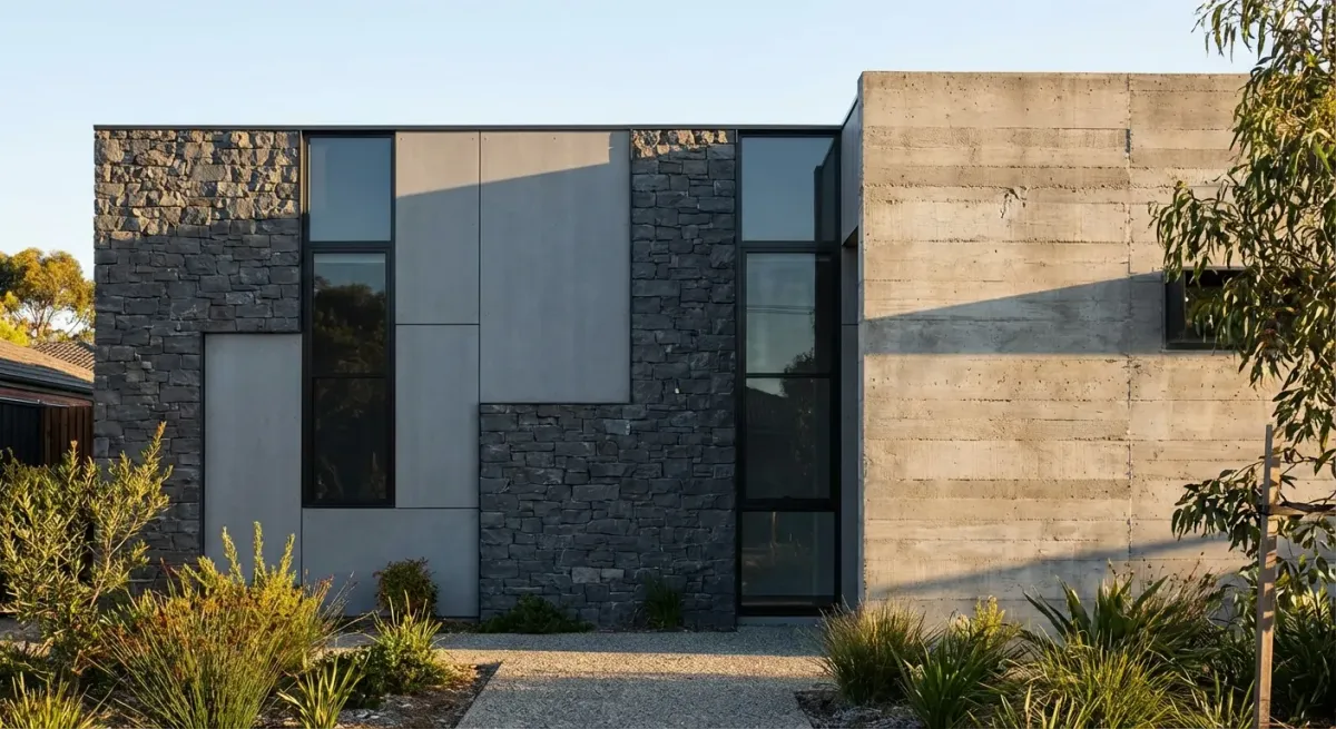 Revestimento para muro externo moderno com materiais naturais