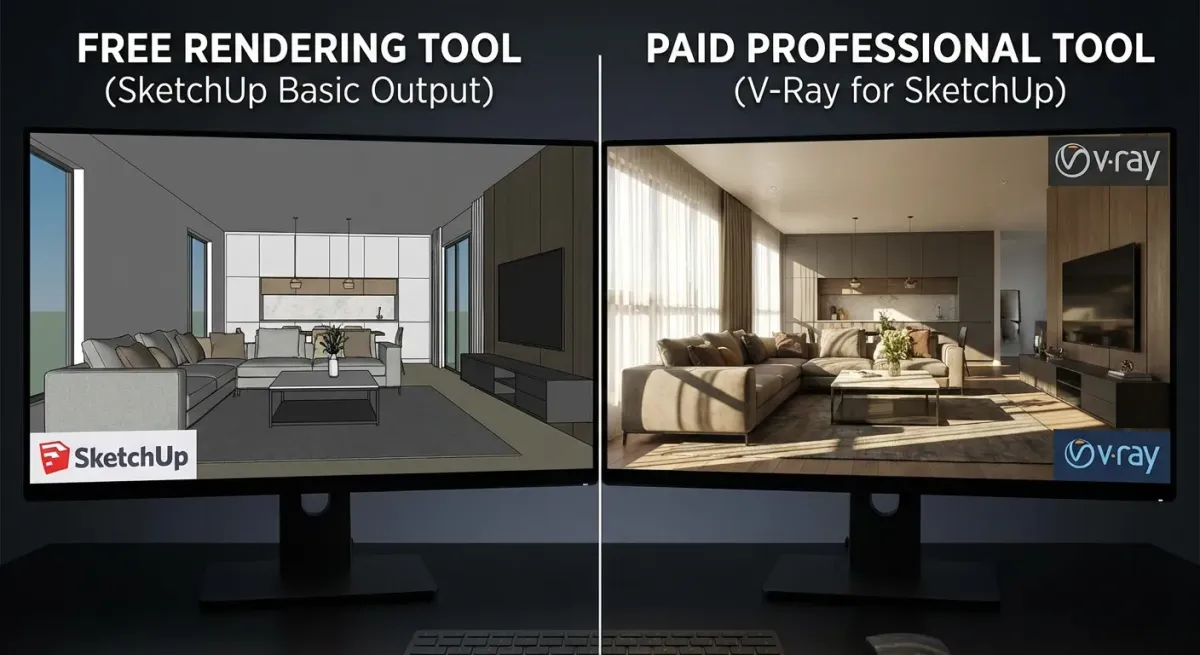 Render SketchUp 2026: Ferramentas Gratuitas vs Pagas - Comparativo Definitivo